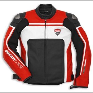 DUCATI MOTORCYCLE RED BIKER LEATHER JACKET CE RATED ARMORS SIZE LARGE